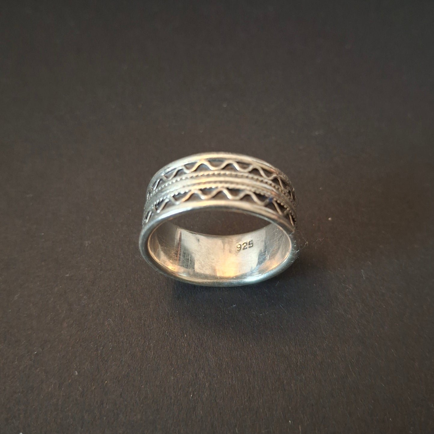Vintage Sterling Silver Wide Pattern Band Ring