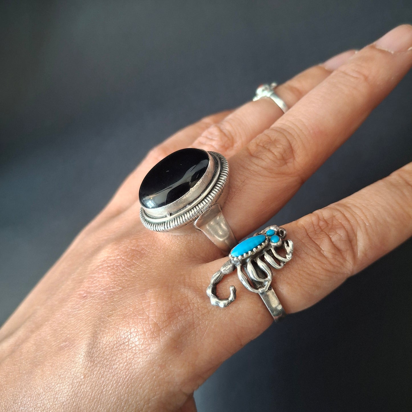 Vintage Sterling Silver Black Onyx Statement Ring