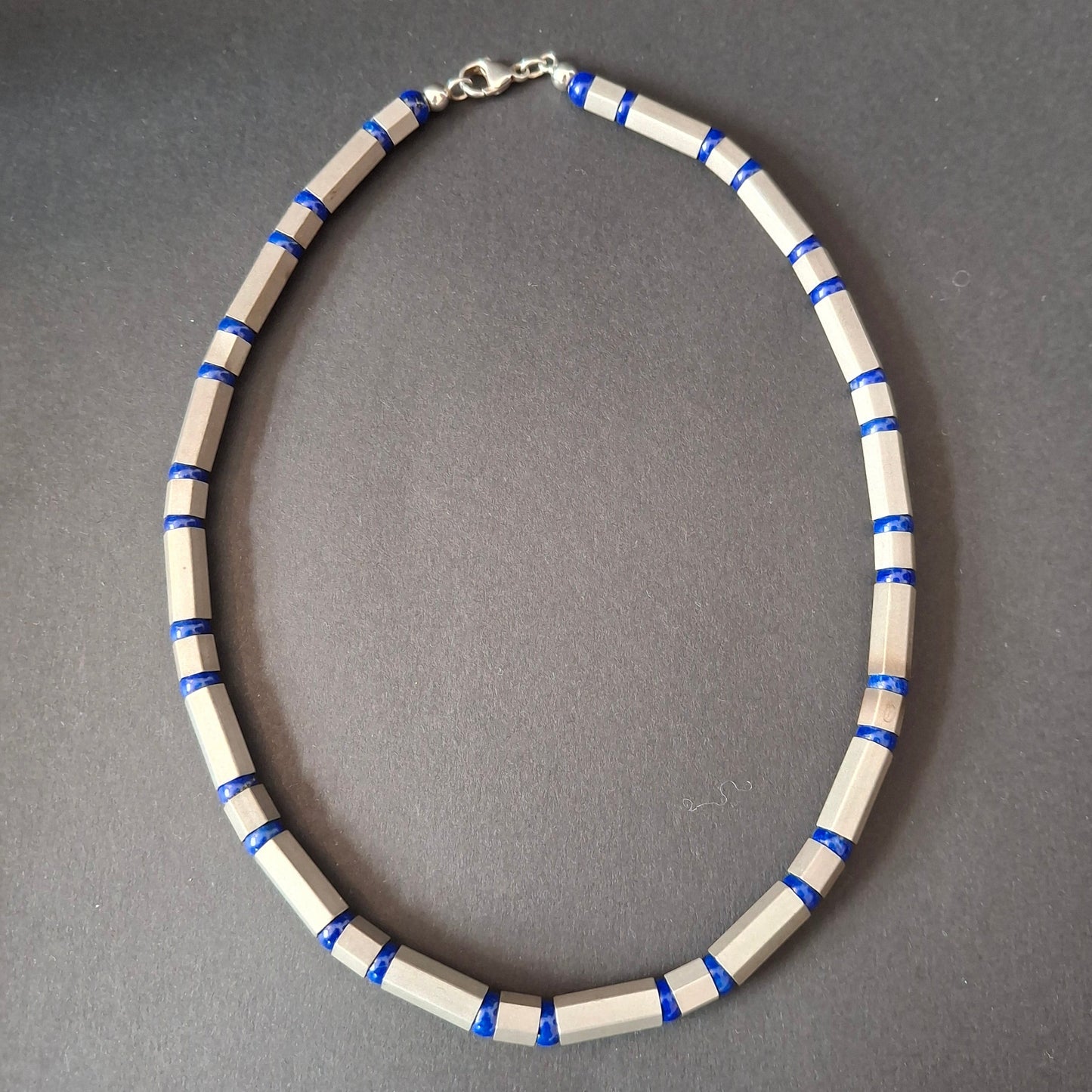 Minimalist Sterling Silver & Lapis Lazuli Tube Necklace