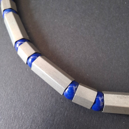 Minimalist Sterling Silver & Lapis Lazuli Tube Necklace