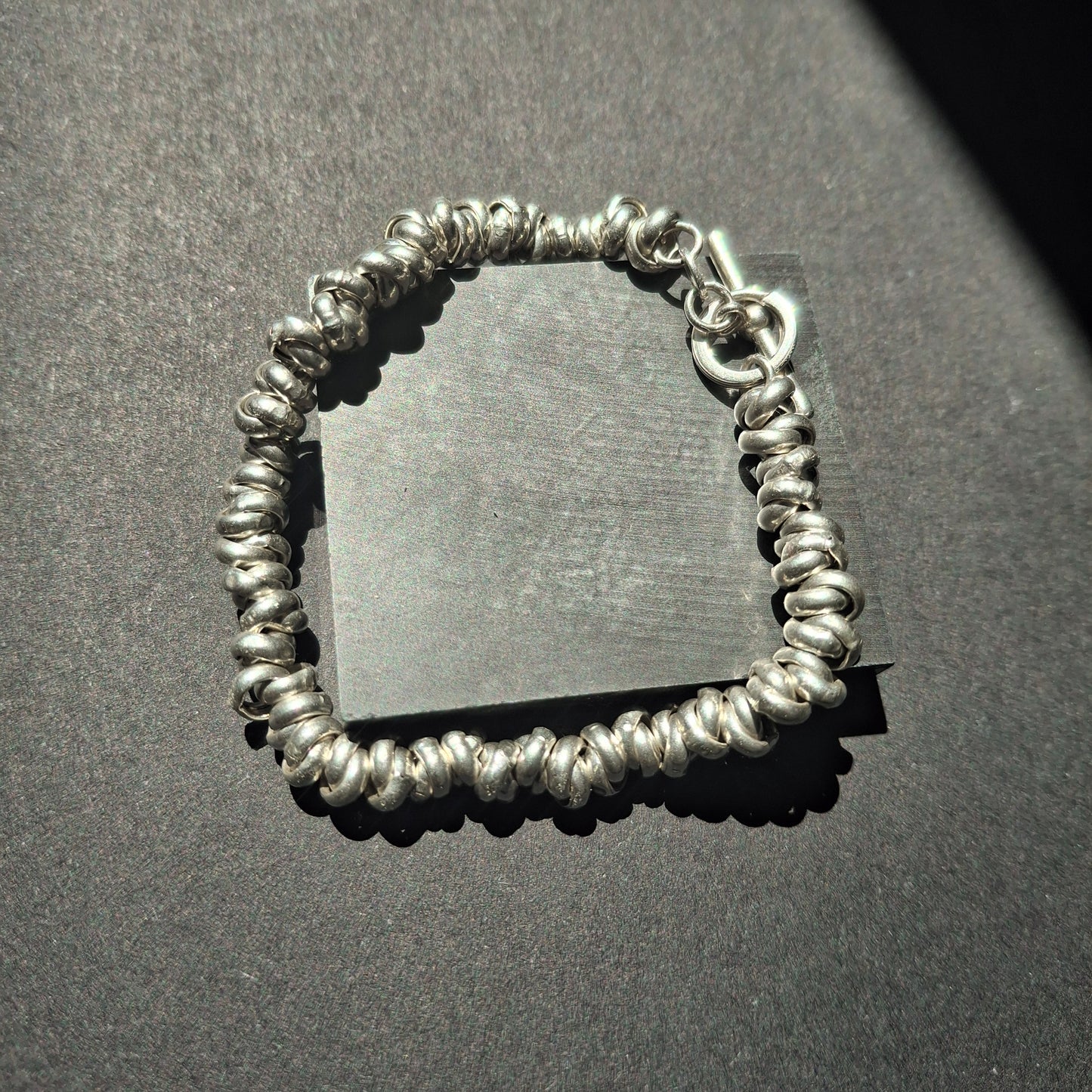 Vintage Italian Multi-Ring Coiled Sterling Silver Toggle Bracelet