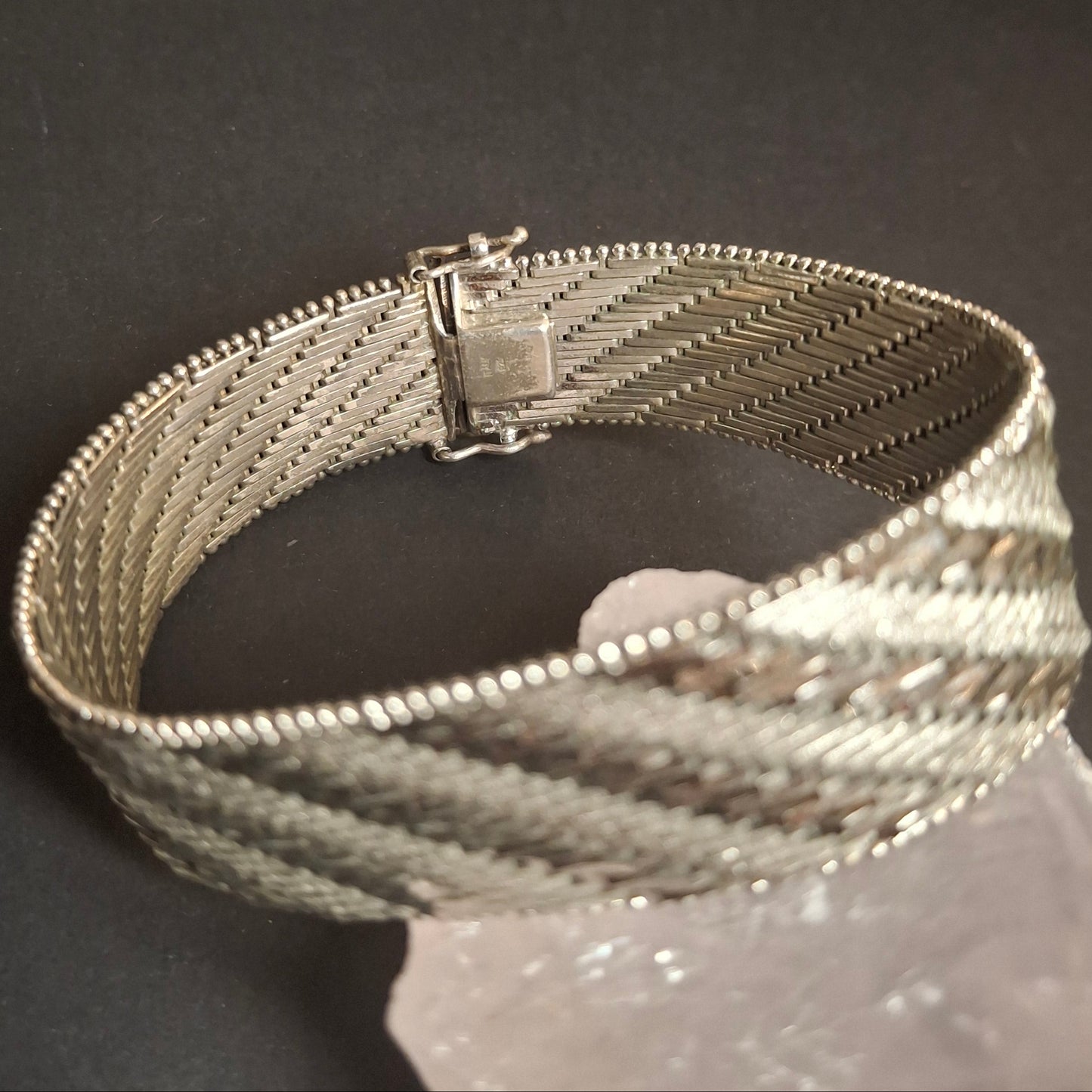 Vintage Italy 925 Sterling Silver Wide Mesh Bracelet