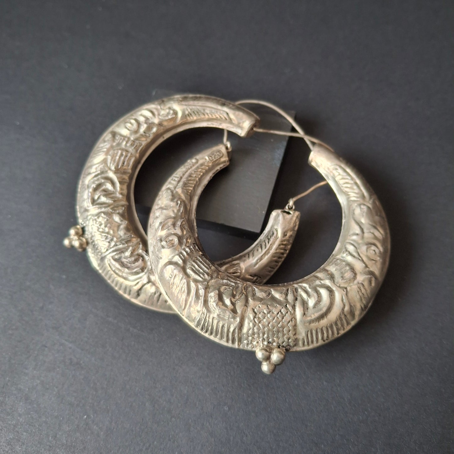 Vintage Mexican Sterling Silver Arracada Hoop Earrings