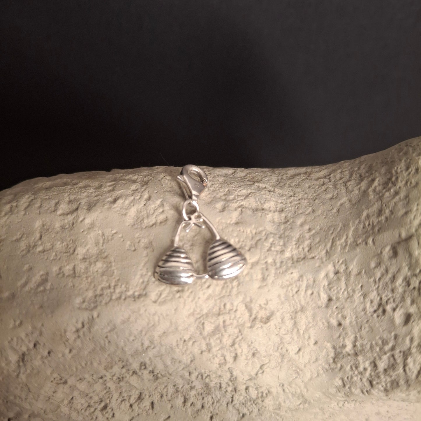 925 Sterling Silver Ribbed Bikini Top Clip-On Charm