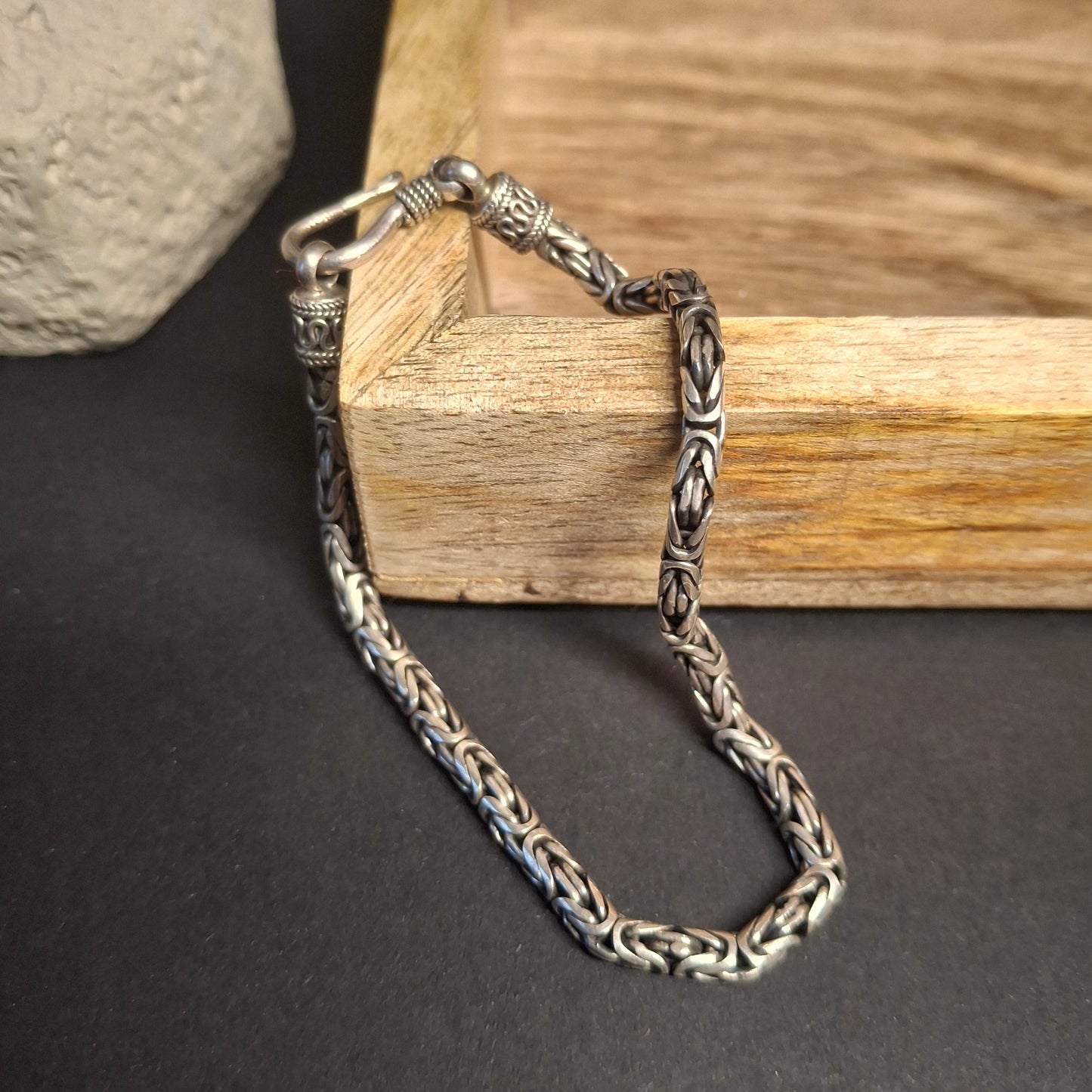 Vintage Bali Byzantine Sterling Silver Chain Bracelet