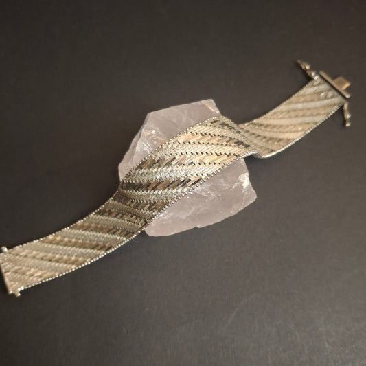 Vintage Italy 925 Sterling Silver Wide Mesh Bracelet