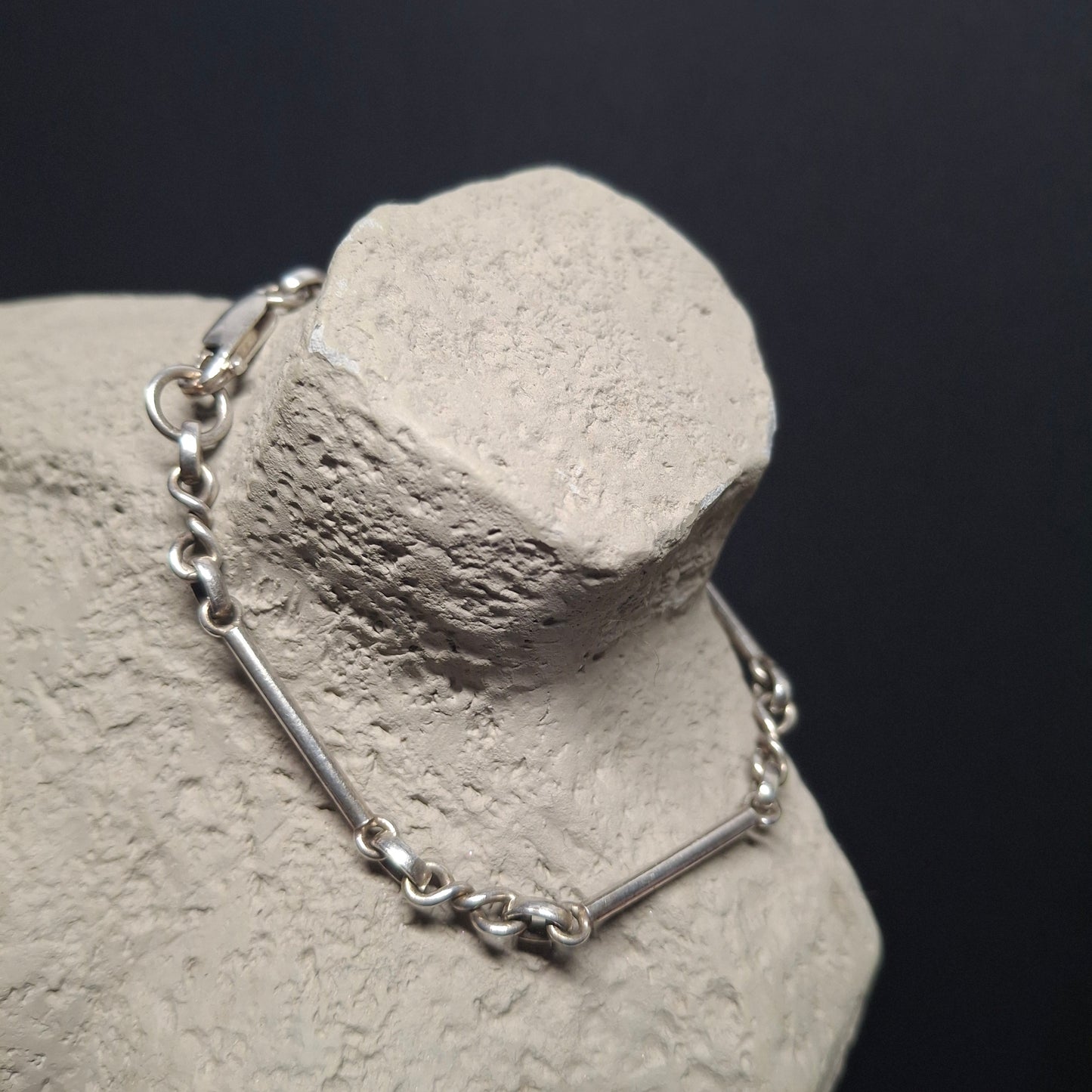 Vintage Sterling Silver Bar & Double-Twist Link Chain Bracelet