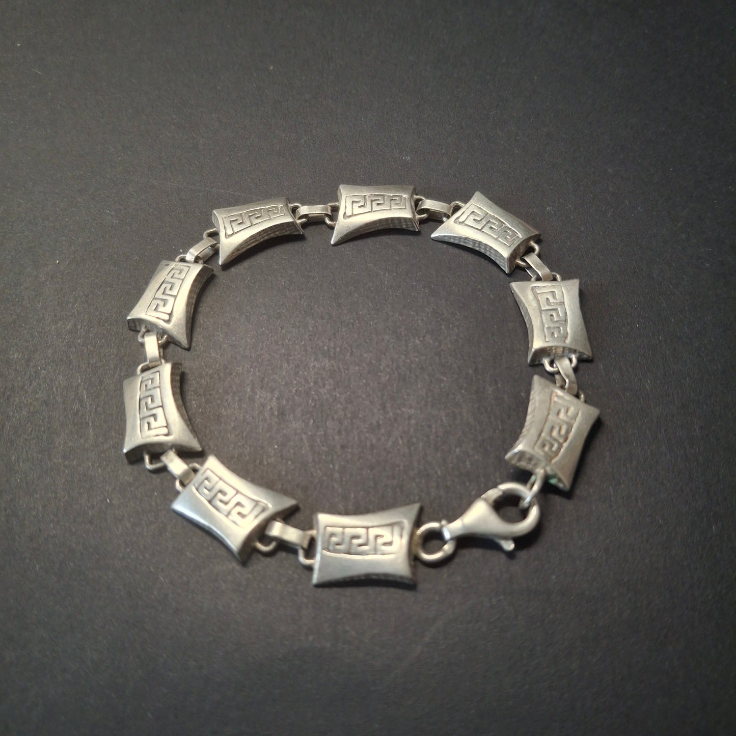 Vintage Sterling Silver Greek Key Panel Bracelet