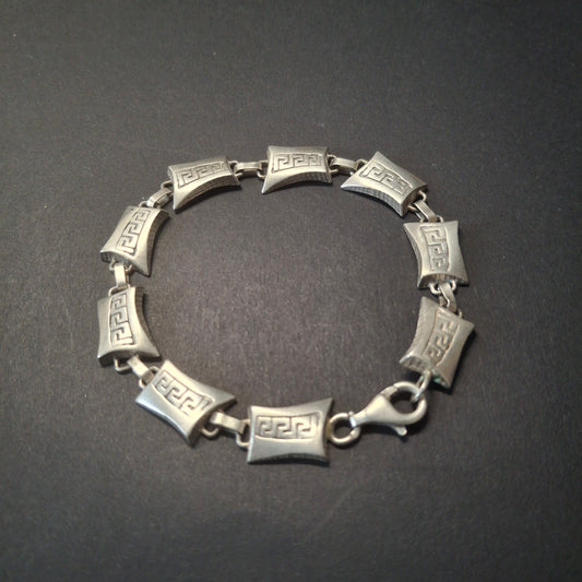 Vintage Sterling Silver Greek Key Panel Bracelet