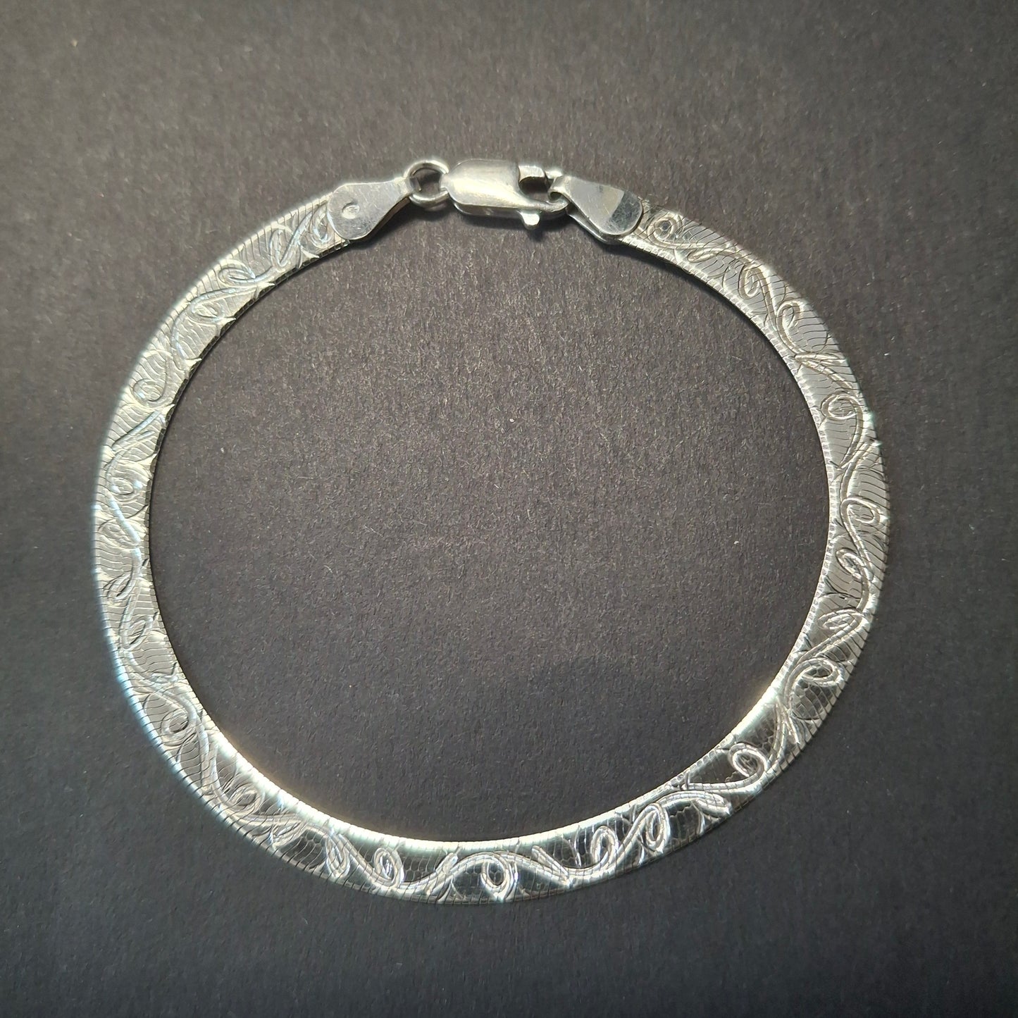 Vintage Italian Etched Sterling Silver Herringbone Bracelet