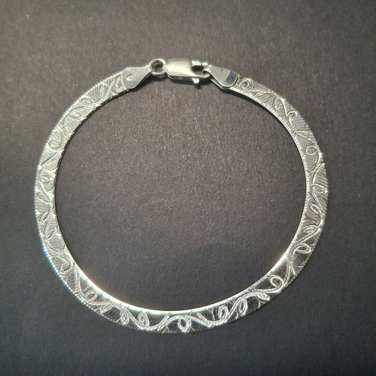 Vintage Italian Etched Sterling Silver Herringbone Bracelet