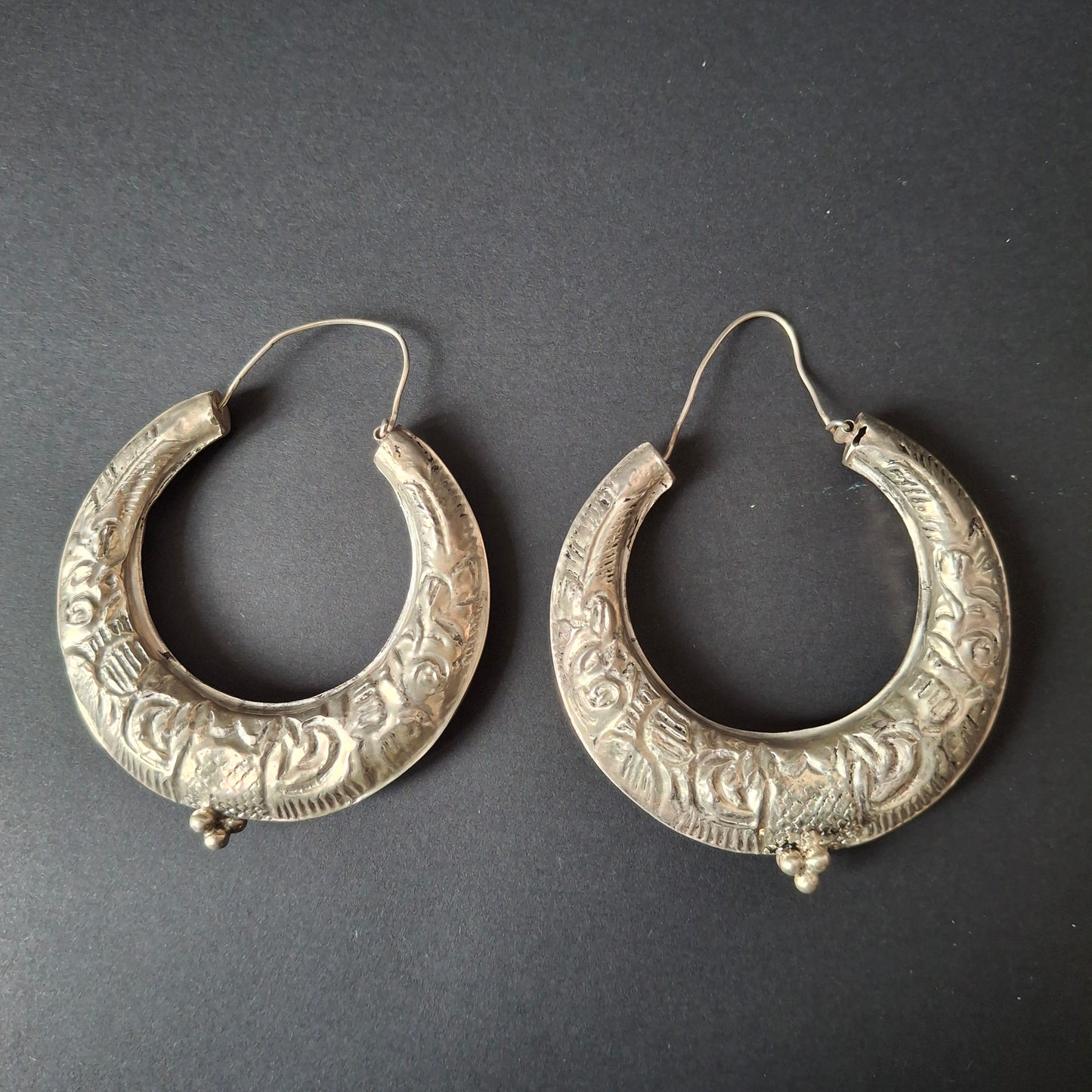 Vintage Mexican Sterling Silver Arracada Hoop Earrings