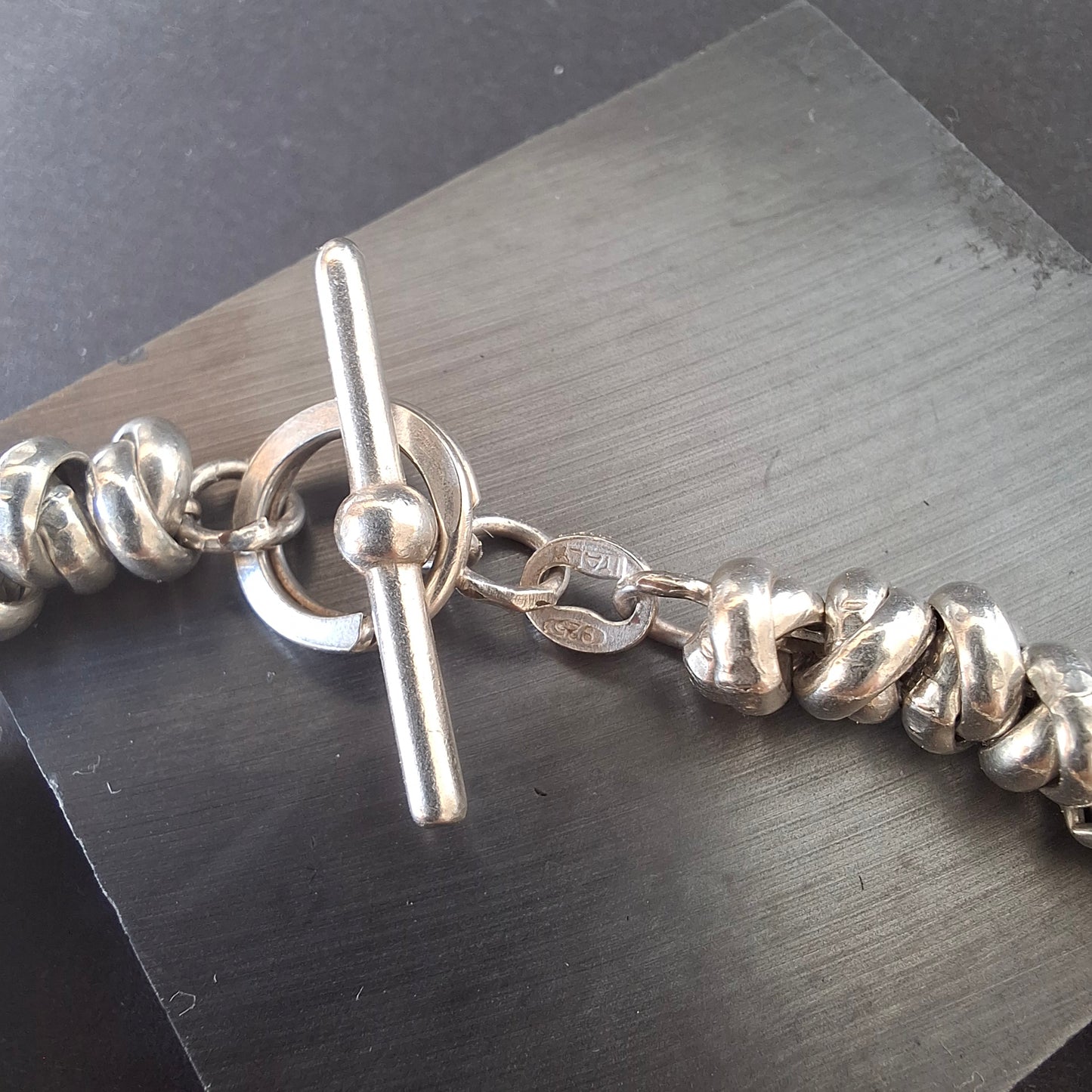Vintage Italian Multi-Ring Coiled Sterling Silver Toggle Bracelet