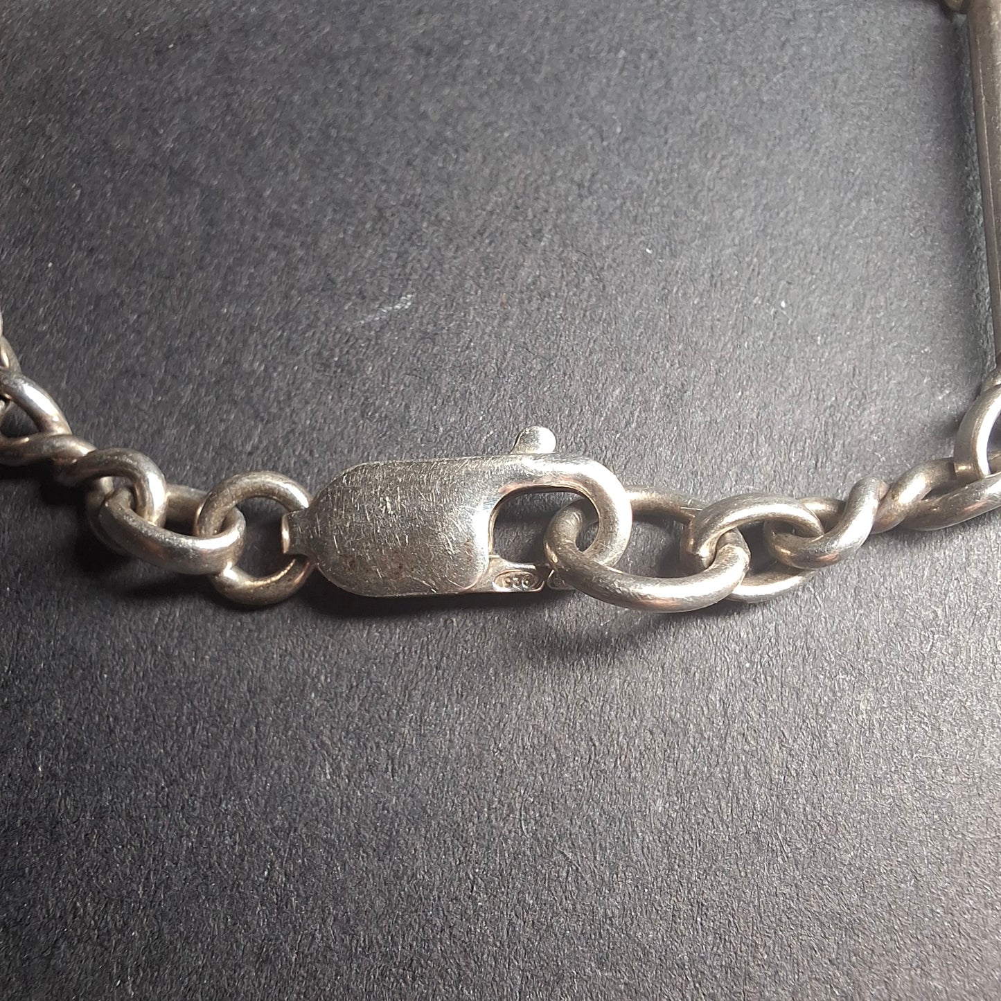Vintage Sterling Silver Bar & Double-Twist Link Chain Bracelet