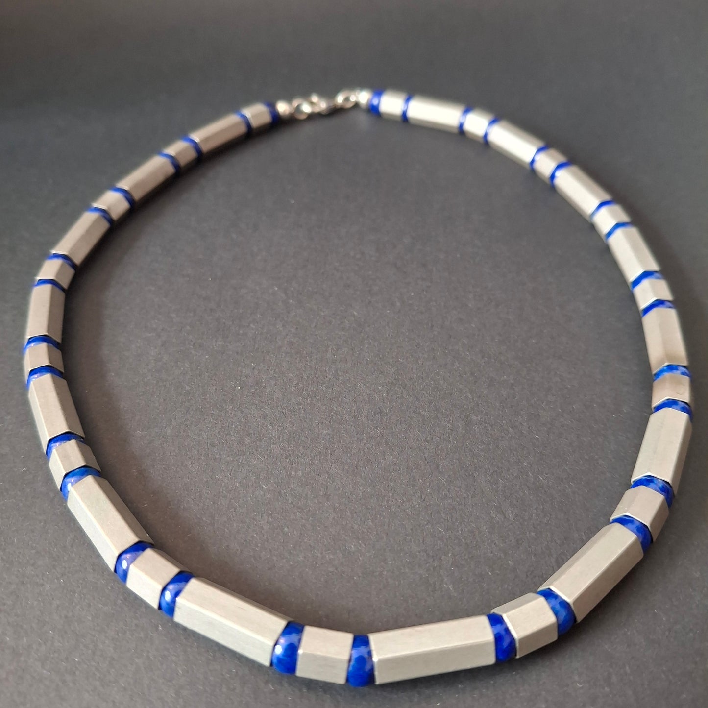Minimalist Sterling Silver & Lapis Lazuli Tube Necklace