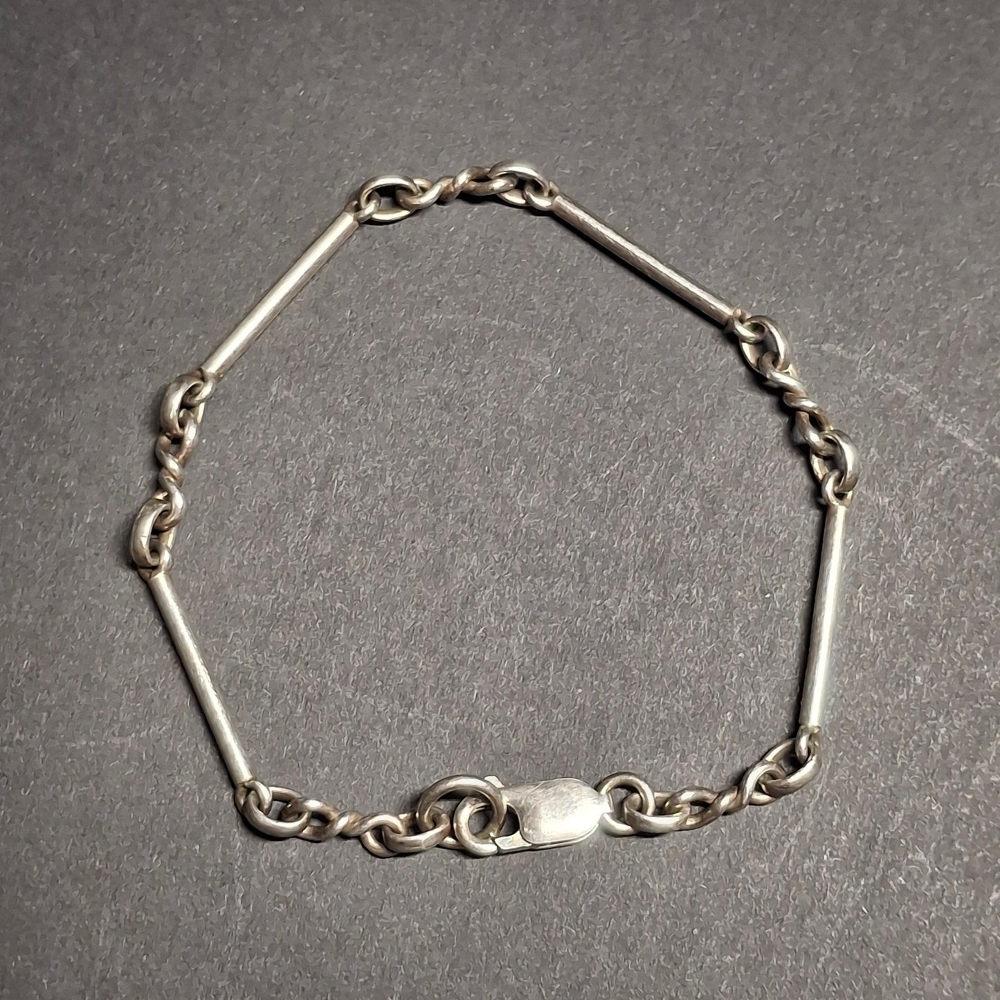 Vintage Sterling Silver Bar & Double-Twist Link Chain Bracelet