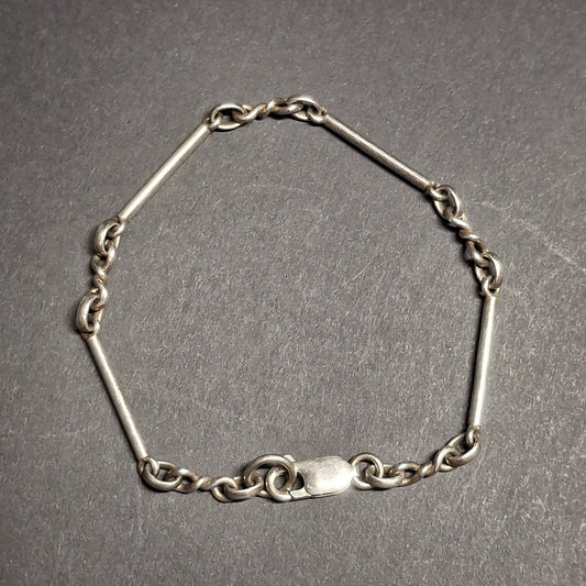 Vintage Sterling Silver Bar & Double-Twist Link Chain Bracelet