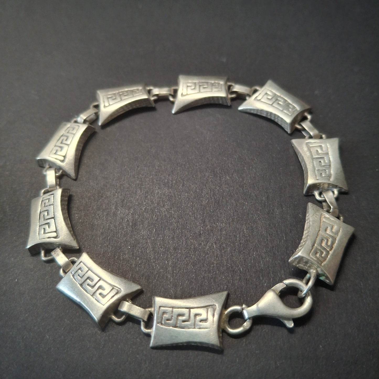 Vintage Sterling Silver Greek Key Panel Bracelet