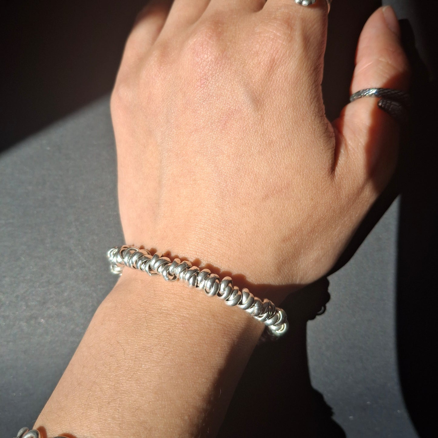 Vintage Italian Multi-Ring Coiled Sterling Silver Toggle Bracelet