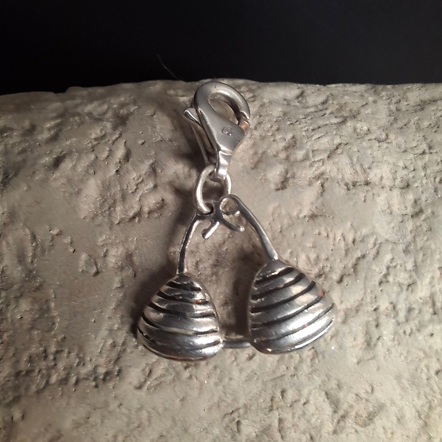 925 Sterling Silver Ribbed Bikini Top Clip-On Charm