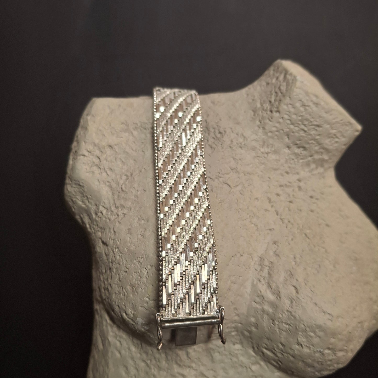 Vintage Italy 925 Sterling Silver Wide Mesh Bracelet