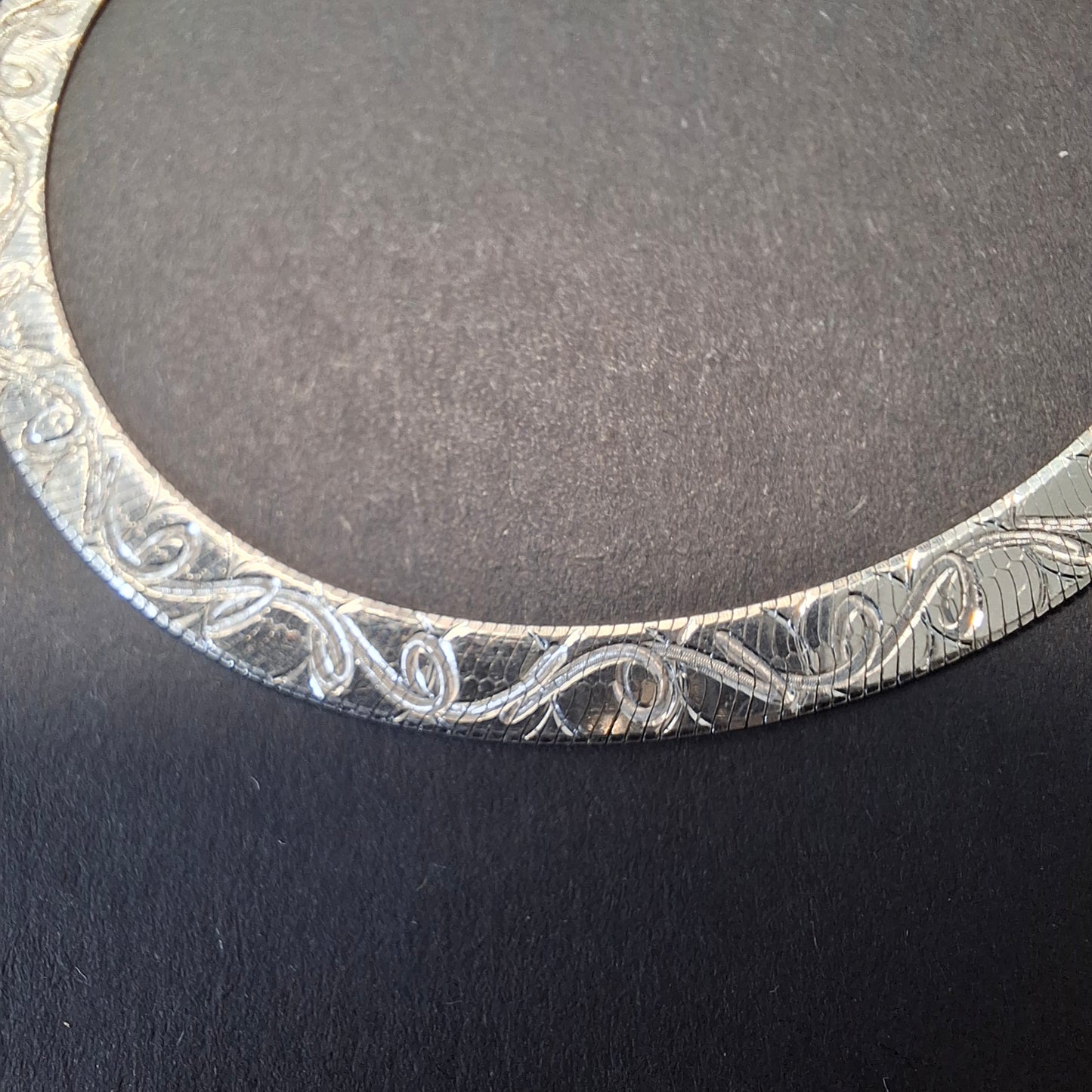 Vintage Italian Etched Sterling Silver Herringbone Bracelet