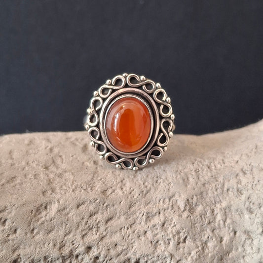 Vintage Sterling Silver Oval Carnelian Statement Ring